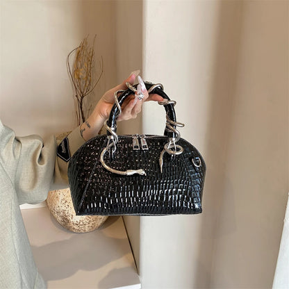 Crocodile Pattern Top-handle Shell Bag With Snake Hardware Wild Shoulder Crossbody Handbags MOODS Designer Luxury Bags For Women