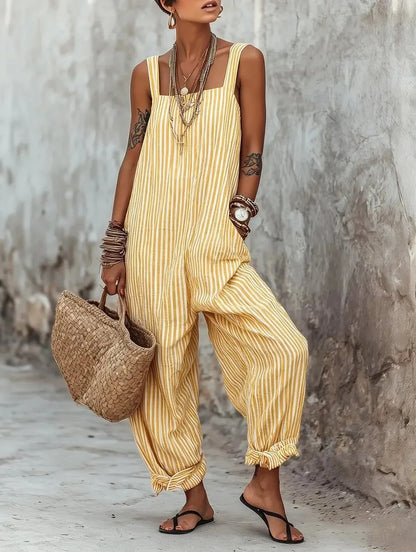 Women's Sleeveless Striped Loose Casual Jumpsuit New Spring And Summer Fashion Elegant Office Holiday Party Casual Jumpsuits