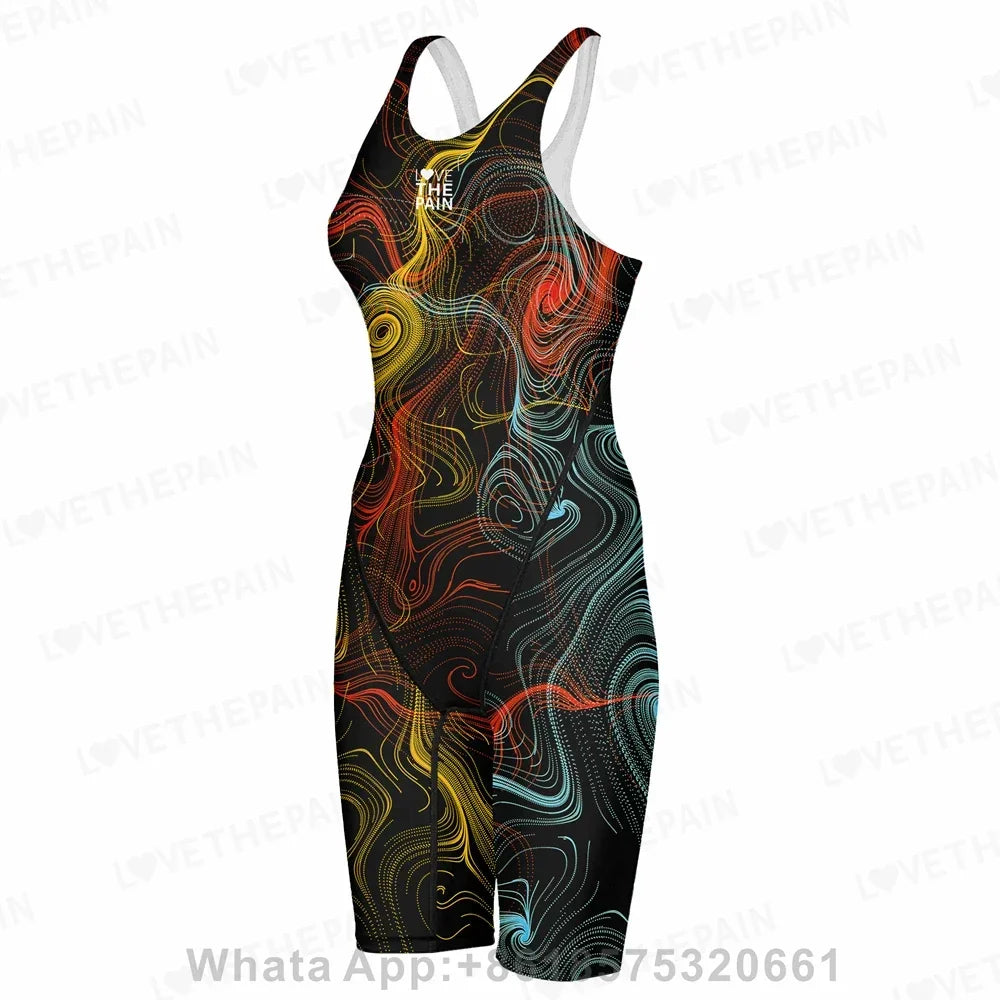 Women Open Back Kneeskin Tech Suit Swimsuit Competition Training Neck to Knee Swimsuit One-piece Jumpsuit Professional Swimsuit