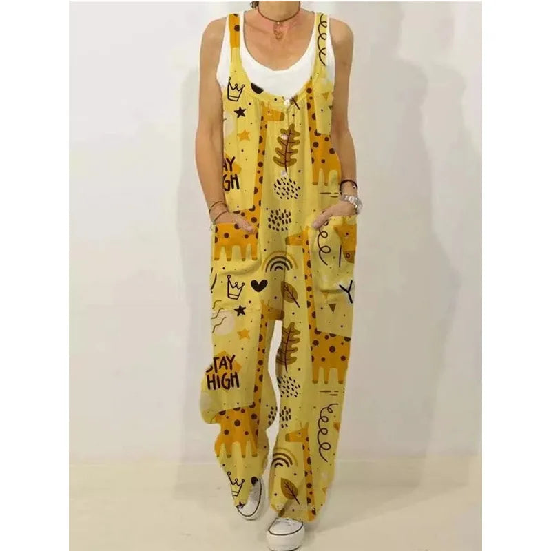 Women's Sleeveless Jumpsuit 2022 Summer Boho Floral Wide Leg Long Pants Rompers Ladies Strap Plus Size Casual Loose Bib Trousers