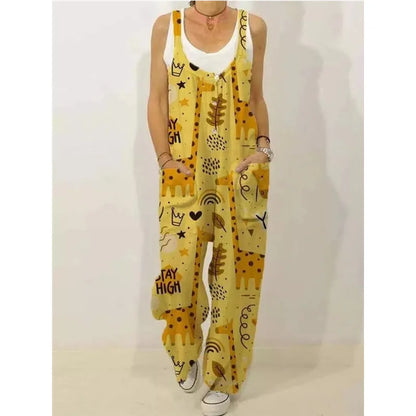 Women's Sleeveless Jumpsuit 2022 Summer Boho Floral Wide Leg Long Pants Rompers Ladies Strap Plus Size Casual Loose Bib Trousers
