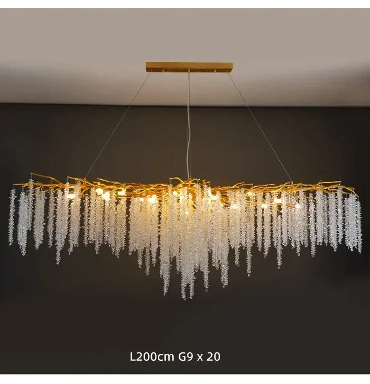 Modern Luxury Gold Branch Tassel Crystal LED Pendant Light Dining Room Living Room Indoor Home Decoration Atmosphere Fixtures