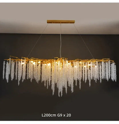 Modern Luxury Gold Branch Tassel Crystal LED Pendant Light Dining Room Living Room Indoor Home Decoration Atmosphere Fixtures