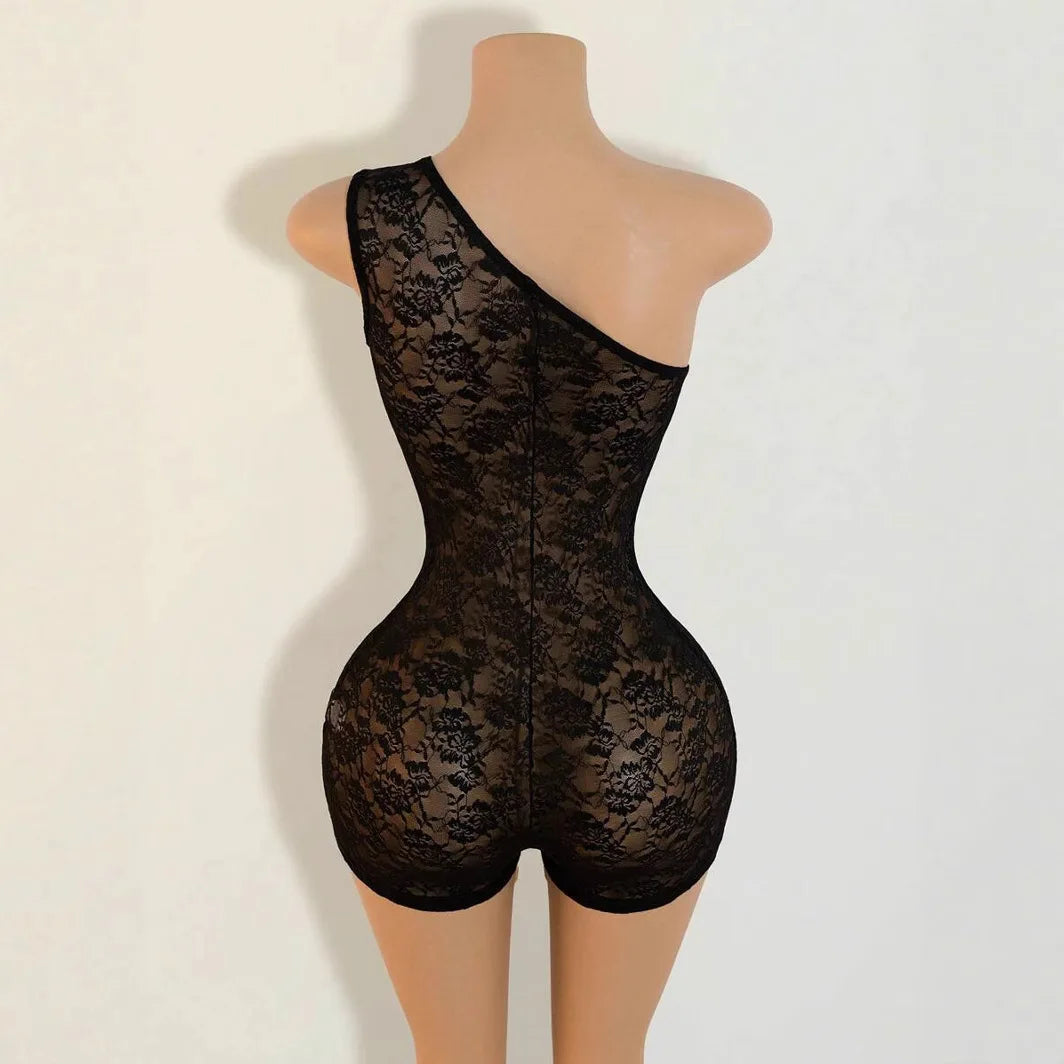 Elegant Lace Jumpsuit Music Festival Shoulder Bared Tight Fit Independent Station Cross Border Fashion Summer 2025 Polyester...