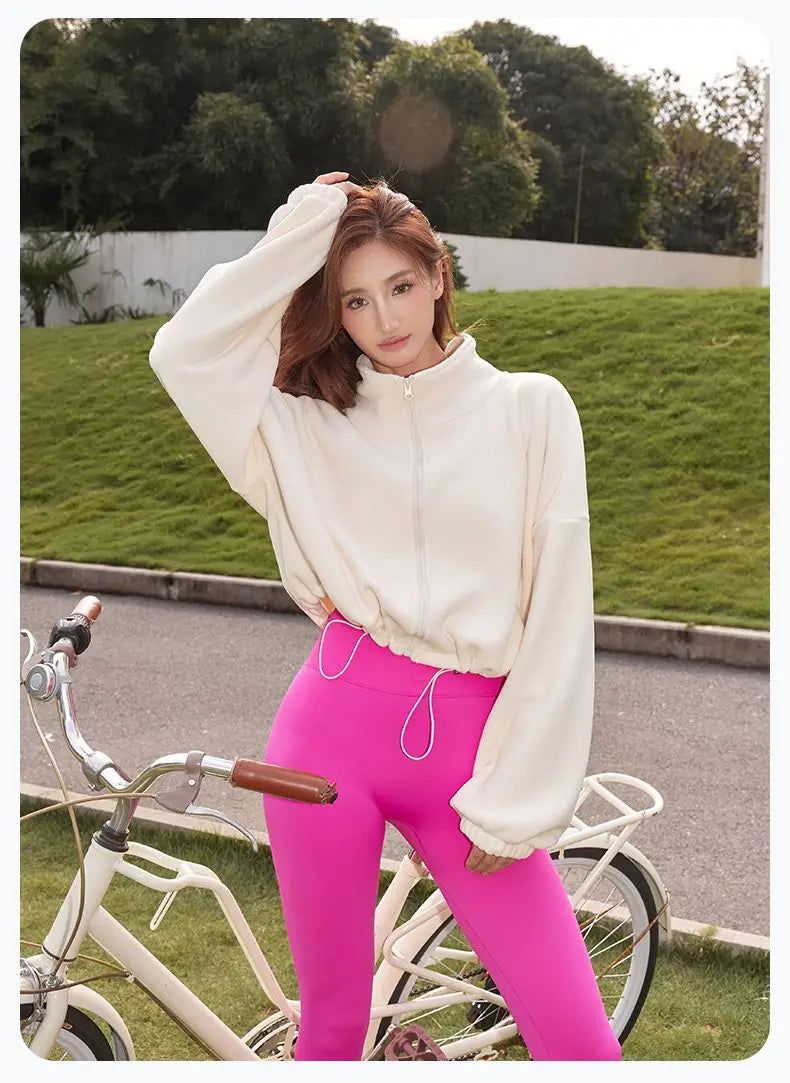 Blouse Outerwear Yoga Wear Women's Autumn/Winter Zip-up Long Sleeves Fleece-lined Warm New Casual Comfortable Minimalist Niche