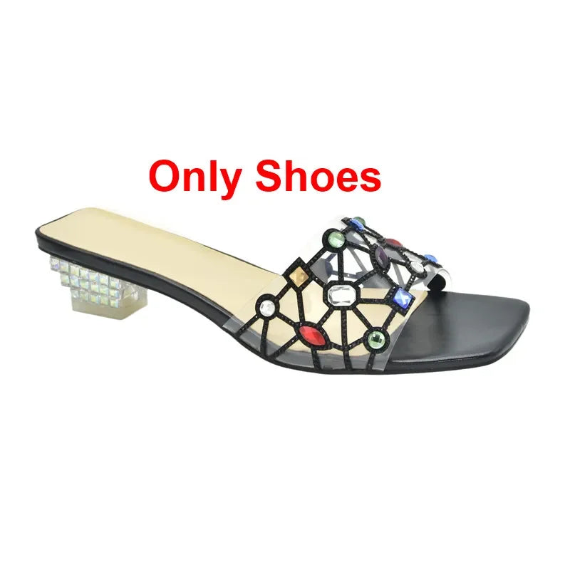 New Arrival Open Toe Shoes Clear Heels for Women Transparent Rhinstone Wedding Shoes Bride Women Shoe and Bag Set with Diamonds