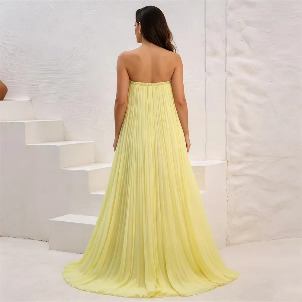 Yellow Sweetheart Long Bespoke Occasion Gown Evening Dresses Pastrol Unisex Jersey Retro Dubai Saudi Arabic Prom Customized