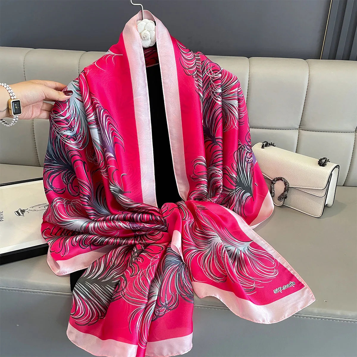 180*90cm Large Silk Satin Scarf Women Fashion Printed Scarf Spring And Summer Styles New Shawl Wrap Female Hand 2025 NEW