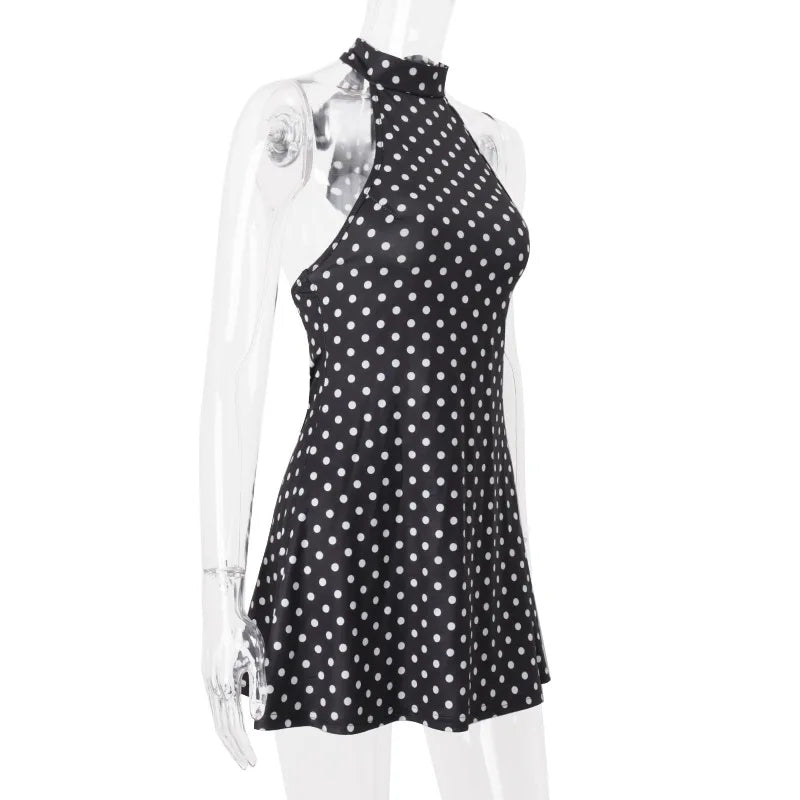 Elegant Off-Shoulder Polka Dot Mini Dress Women's Sleeveless Backless High Waist Y2K Summer Fashion Club Party Gown