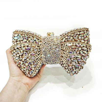 XIYUAN Silver White Rhinestone Evening Bag Muti-color Bow Diamond Clutches Wedding Party Purse Female Luxury Bridal Handbag Gift