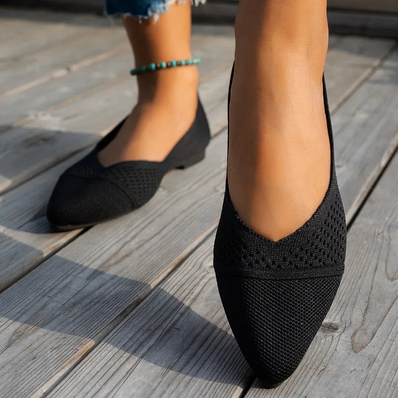 Summer Fashion Solid Color Low-Top Shoes Luxury Round Toe Women's Knit Slip-on Outdoor Walking Shopping Women's Flat Shoes 36-43