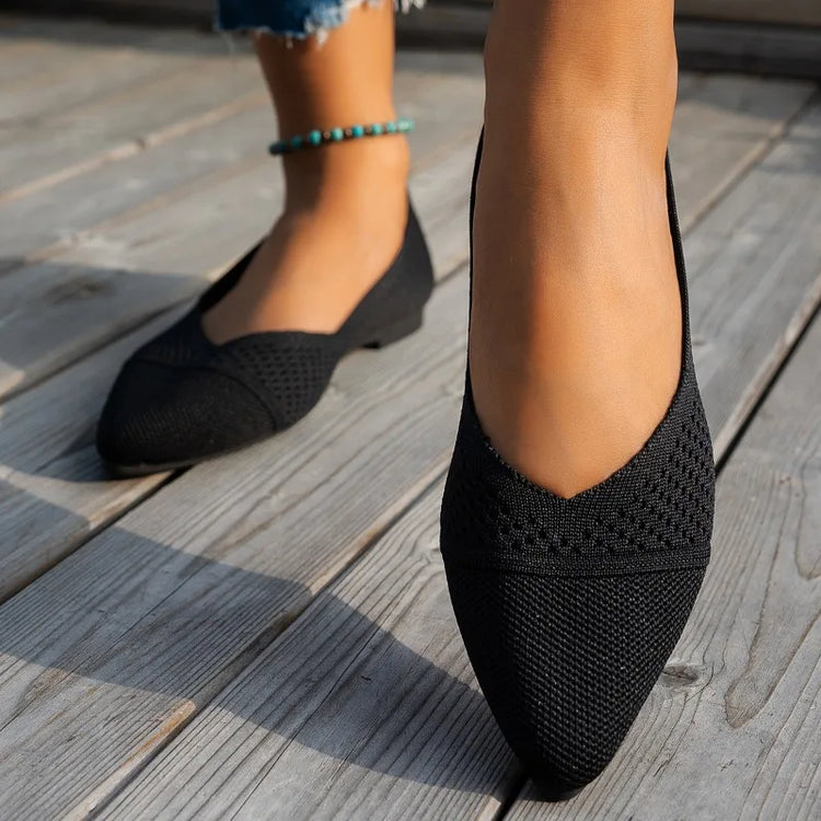 Summer Fashion Solid Color Low-Top Shoes Luxury Round Toe Women's Knit Slip-on Outdoor Walking Shopping Women's Flat Shoes 36-43