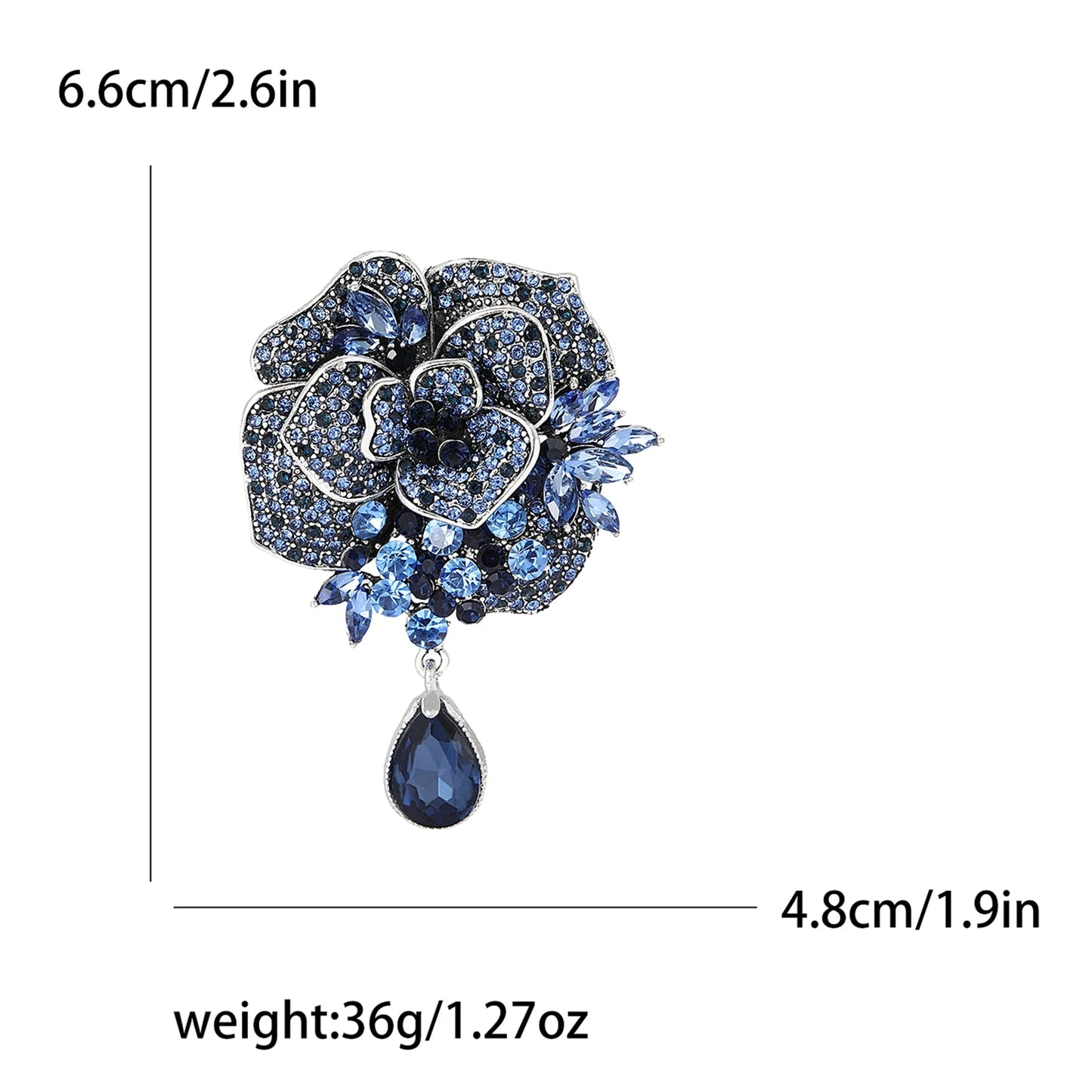 Rhinestone Heavy Pendant Flower Brooches for Women Unisex Glass Plant Pins Event Party Backpack Decoration Clothes Accessories