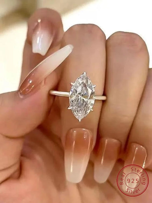 925 Sterling Silver Simple Classic 1-3 Carats Marquise Zircon Ring For Women Engagement Wedding Luxury High Quality Fine Jewelry