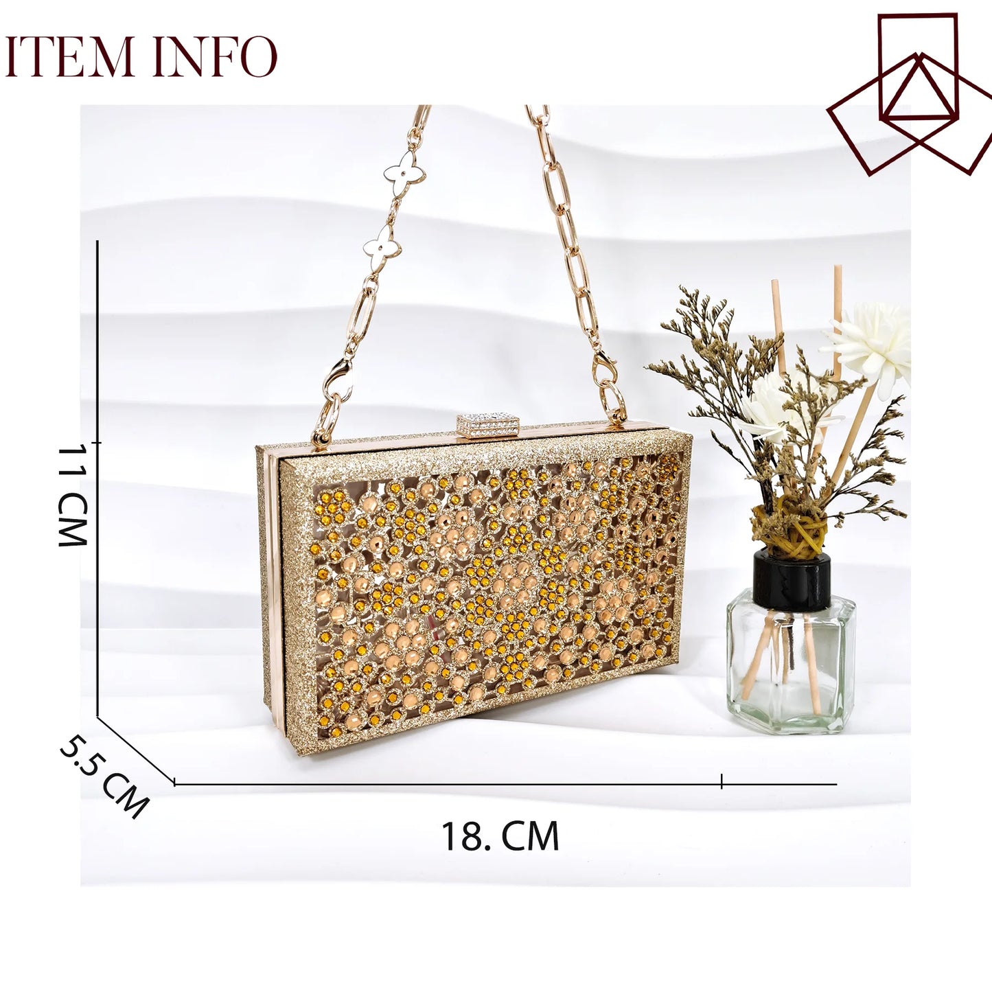 Party Style African Women's Shoes Bags Rhinestone Embellished Pointed Toe Cutout Heels Square Clutch Bag