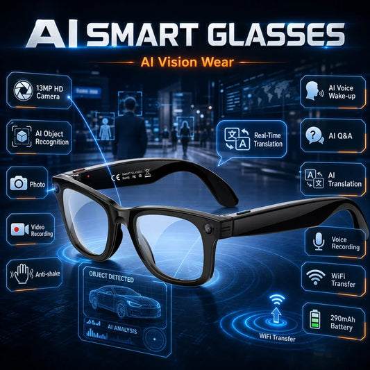 Smart Glasses 13MP HD Camera 4K Video Antishake Recording AI Translation Bluetooth Call Music Photo Recognition Sport Sunglasses