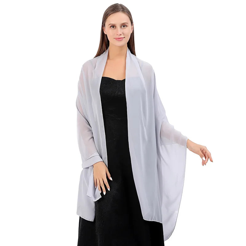 Pure Color Chiffon Shawls for Evening Dresses Women Wedding Evening Party Capes Scarves Summer Beach Towel Sunscreen Shawl
