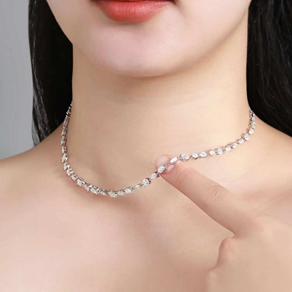 Certified Moissanite Tennis Necklace for Women Marquise/Oval/Pear Cut Lab Diamond S925 Silver Chokers Necklaces Wedding Jewelry
