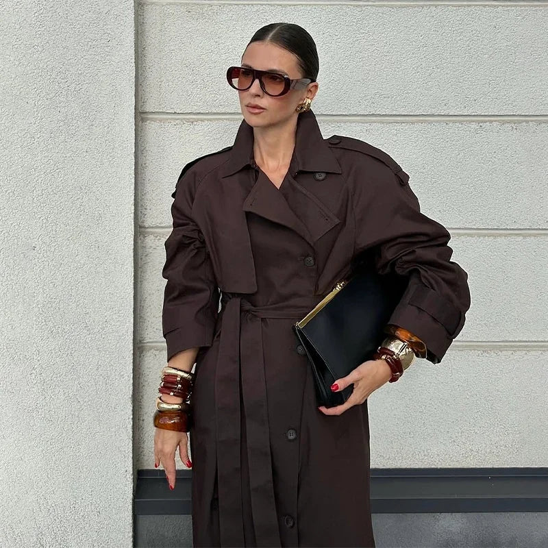 Black Stand Collar Trench Coat Women Casual Long Sleeve Single-breasted Loose Windbreaker 2026 Lady Autumn High Street Outwear