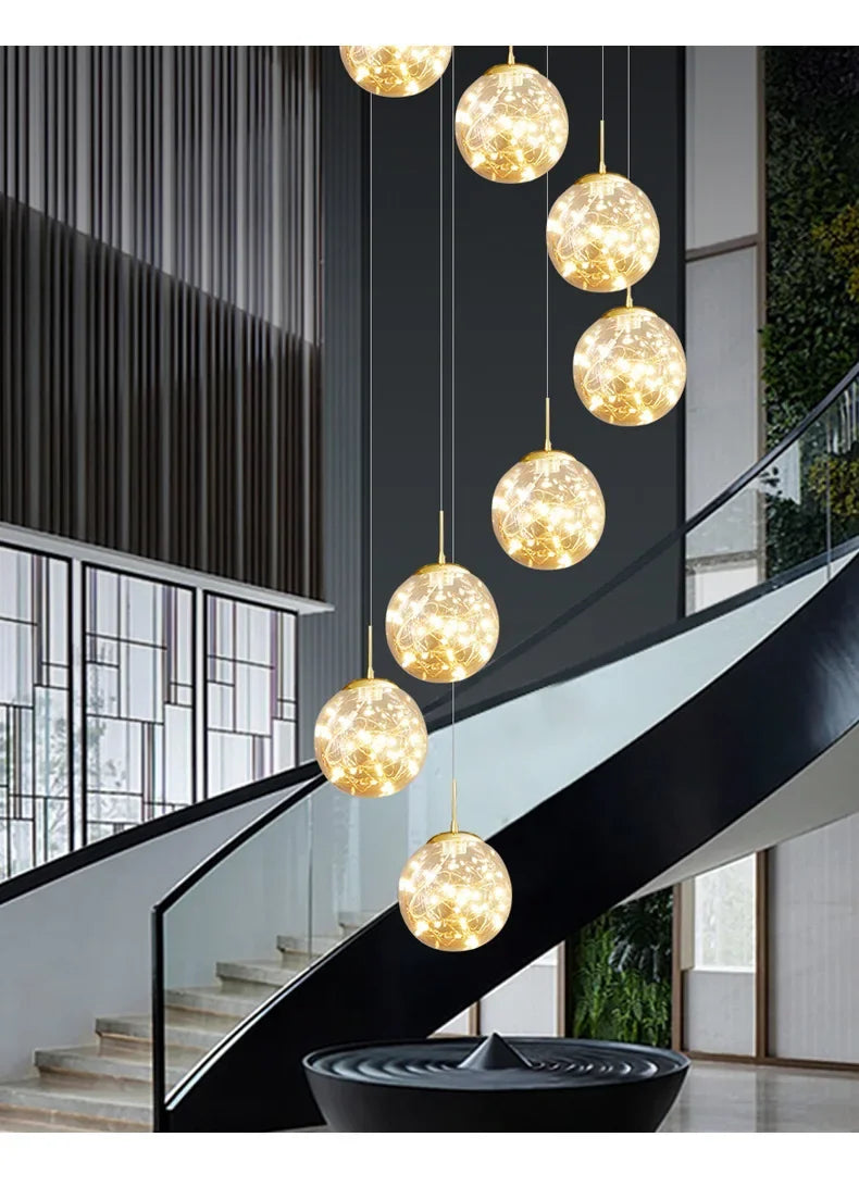 Starry Sky Staircase Lamp Long Chandelier Nordic Design Duplex Corridor Light Luxury Creative Pendant Lights Apartment Hall