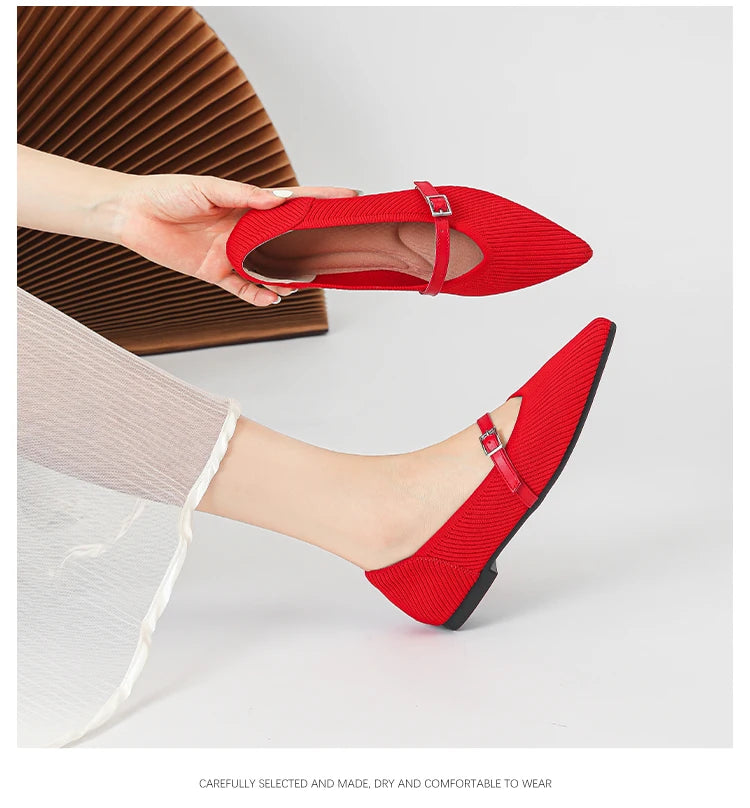 Women's flat shoes with pointed soft knitted sole breathable and comfortable shoes Spring and Autumn 2024 new model