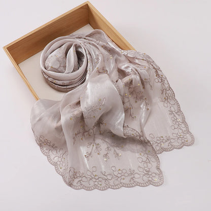 Luxury Sequin Floral Hijab Shimmer Shawl Glitter Shiny Headscarf Elegant Muslim Head Scarf for Wedding Soft Flowy Lace Edge