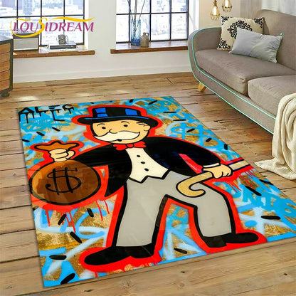 Game Dollar Monopoly Cartoon Money Rug Carpet for Living Room Bedroom Home Decor,Floor Mat Non-slip Decoration for Sofa Doormat