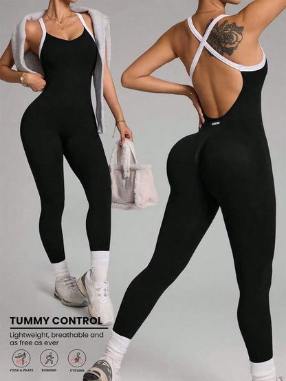Cross shoulder strap pants jumpsuit yoga suit fitness suit threaded jumpsuit seamless exercise quick drying yoga jumpsuit