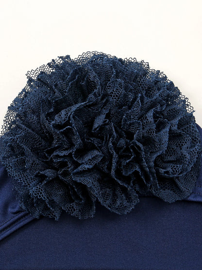 Muslim Women's Hijabs with Lace Chiffon Panhua Solid Color Thin Bottom Hat Islam Head Wrapping Tie Back Turban Female Headband
