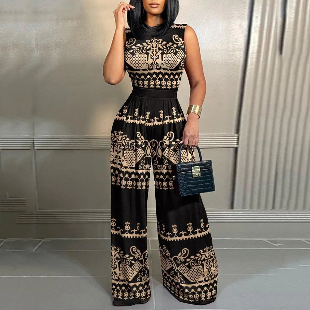 Slim Fitting Printed Sleeveless Women's Jumpsuit 2023 Spring New Casual Pants Rompers