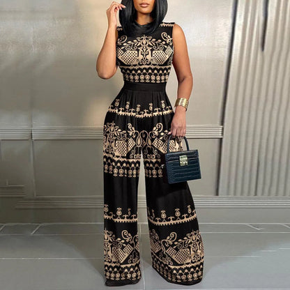 Slim Fitting Printed Sleeveless Women's Jumpsuit 2023 Spring New Casual Pants Rompers