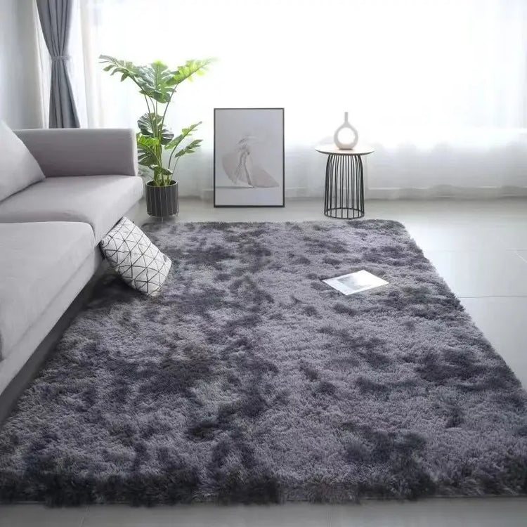 VIKAMA 1PC Silk Wool Rugs Children's Room Living Room Bedroom Tie-Dye Non-Slip Washable Machine Washable Carpet Mats