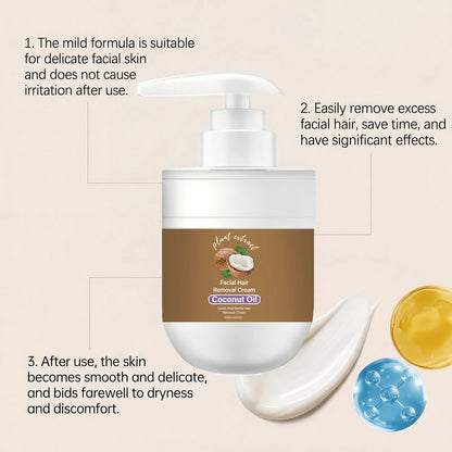 Coconut Oil Hair Removal Cream Face Fast Hair Remover Painless Nourishing Smooth Skin  Gentle Formula Non Greasy Dry Skin 100g