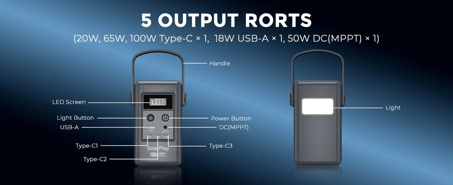 SolarPlay Q100 Power Bank 25000mAh Portable Power Station For Outdoor Battery Emergency Power Camping Solar Generator