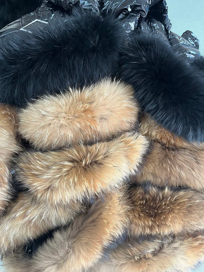 Maomaokong Winter Jacket Women Real Fur Coat Parkas Duck Down Lining Coat Real Raccoon Fur Collar Warm Black Streetwear