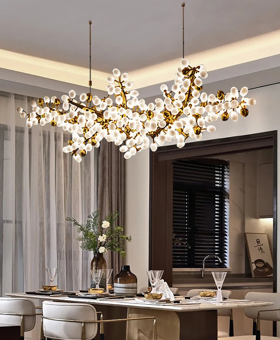 Nordic Luxury Grapes Bunch Hanging Chandelier Lamp for Dining Room Living Room Loft Villa Hotel Hall Decor Pendant Lights