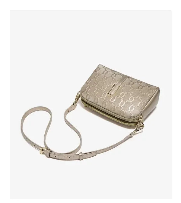 FOXER Elegant Women's Shoulder Bag Split Leather Lady Crossbody Bag Fashion Monogram Print Large Capacity Purse