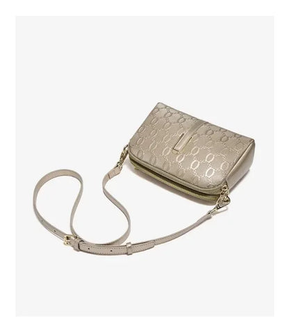 FOXER Elegant Women's Shoulder Bag Split Leather Lady Crossbody Bag Fashion Monogram Print Large Capacity Purse