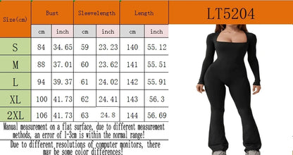 Foreign Trade Women's Long Sleeved Waist Cinching and Waist Lifting Square Collar Wide Leg High Elastic Jumpsuit