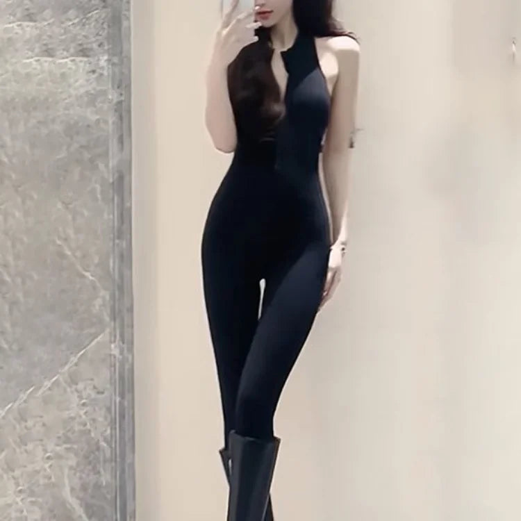 Europe American Style Peach Hip Lifting Jumpsuits Women Yoga Zipper Hollow Back One-piece Sports Pants Sleeveless One Shoulder