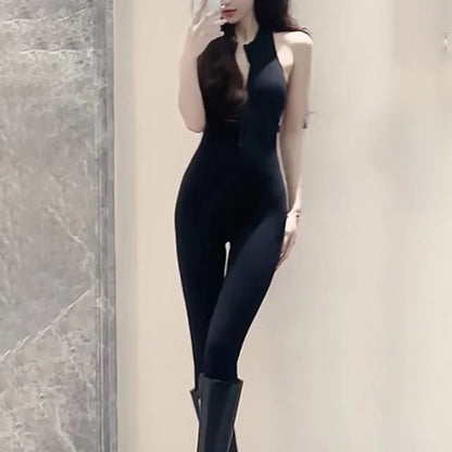 Europe American Style Peach Hip Lifting Jumpsuits Women Yoga Zipper Hollow Back One-piece Sports Pants Sleeveless One Shoulder