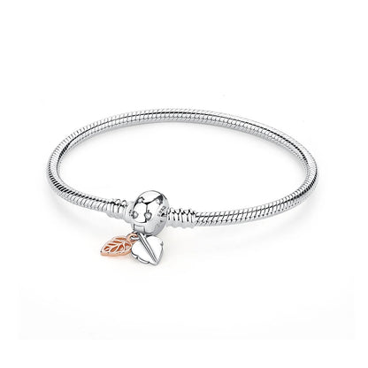 Original 925 Sterling Silver Bracelets Bangles Love Heart Clip Charms Beads Snake Chains For Women Rose Gold DIY Luxury Jewelry