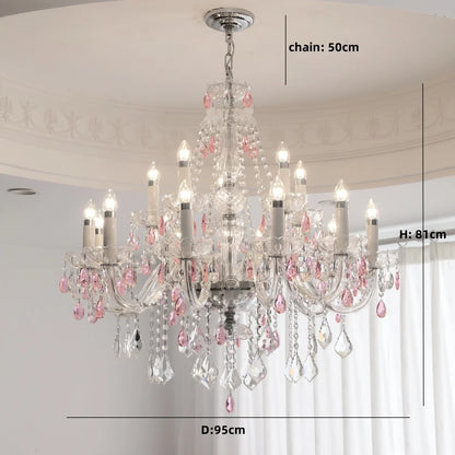 French Romantic Crysatl Candle Chandelier Luxury Glass Pink E14 Pendant Lights Living Room Art Decor Led Lamparas Bedroom Lamp