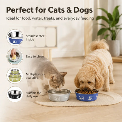 Stainless Steel Pet Bowl Thickened Anti Slip Dog Food Bowl Anti Knock Over Water Basin Pet Feeder for Cats Dogs