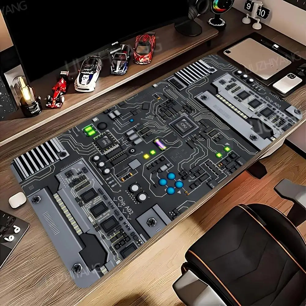 Retro Circuit Board Pattern Mouse Pad Large Computer Accessories Office Game Table Mat Rubber Anti-slip Mousepad Decor Desk Pads