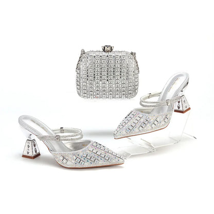 doershow African Wedding fashion Shoes and Bag Set silver Italian Shoes with Matching Bags Nigerian Women party! SVV1-1