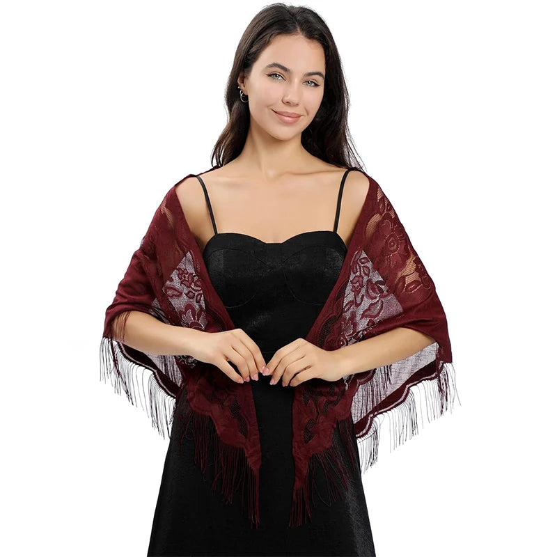 New Embroidery Lace Scarf Shawl Floral Triangular Veil Shawl For Women Party Scarf Wedding Poncho Stoles Ladies Headband Wraps