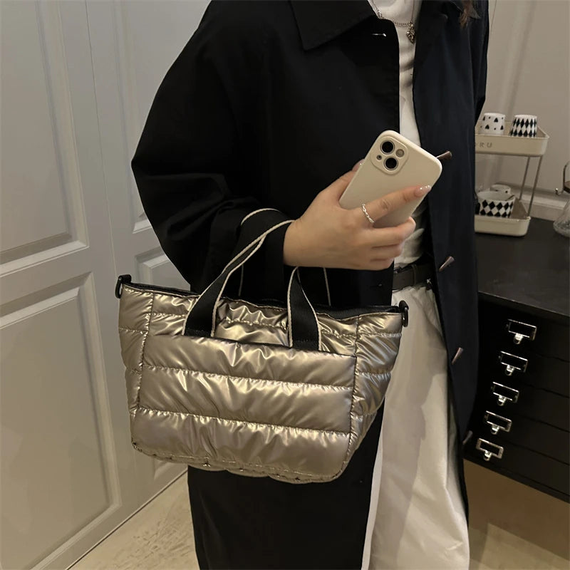 2025 Winter Luxury Quilted Tote Bag Women Fashion Down Puffer Shoulder Bag Large Capacity Crossbody Messenger Purse Nylon Gift