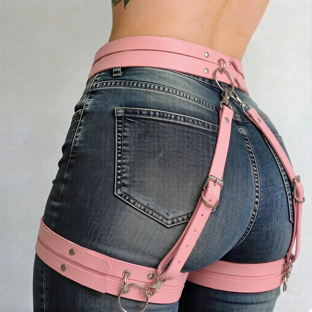Women's PU Leather Harness Belt Gothic Punk Fashion Belt Adjustable Decorative Leg Belt for Daily Wear Leisure Accessories