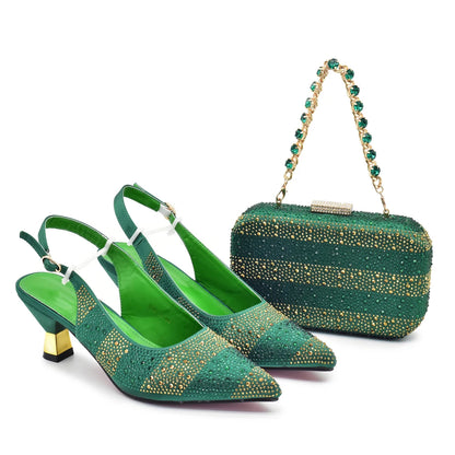 Luxury Italian Shoes and Bag Set for Women Elegant Shoes Woman Heel Nigeria Party Shoes and Bags for Women Rhinestone Pumps